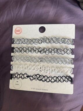 wonder nation Black, Silver and Clear Stretch Tattoo Choker Set